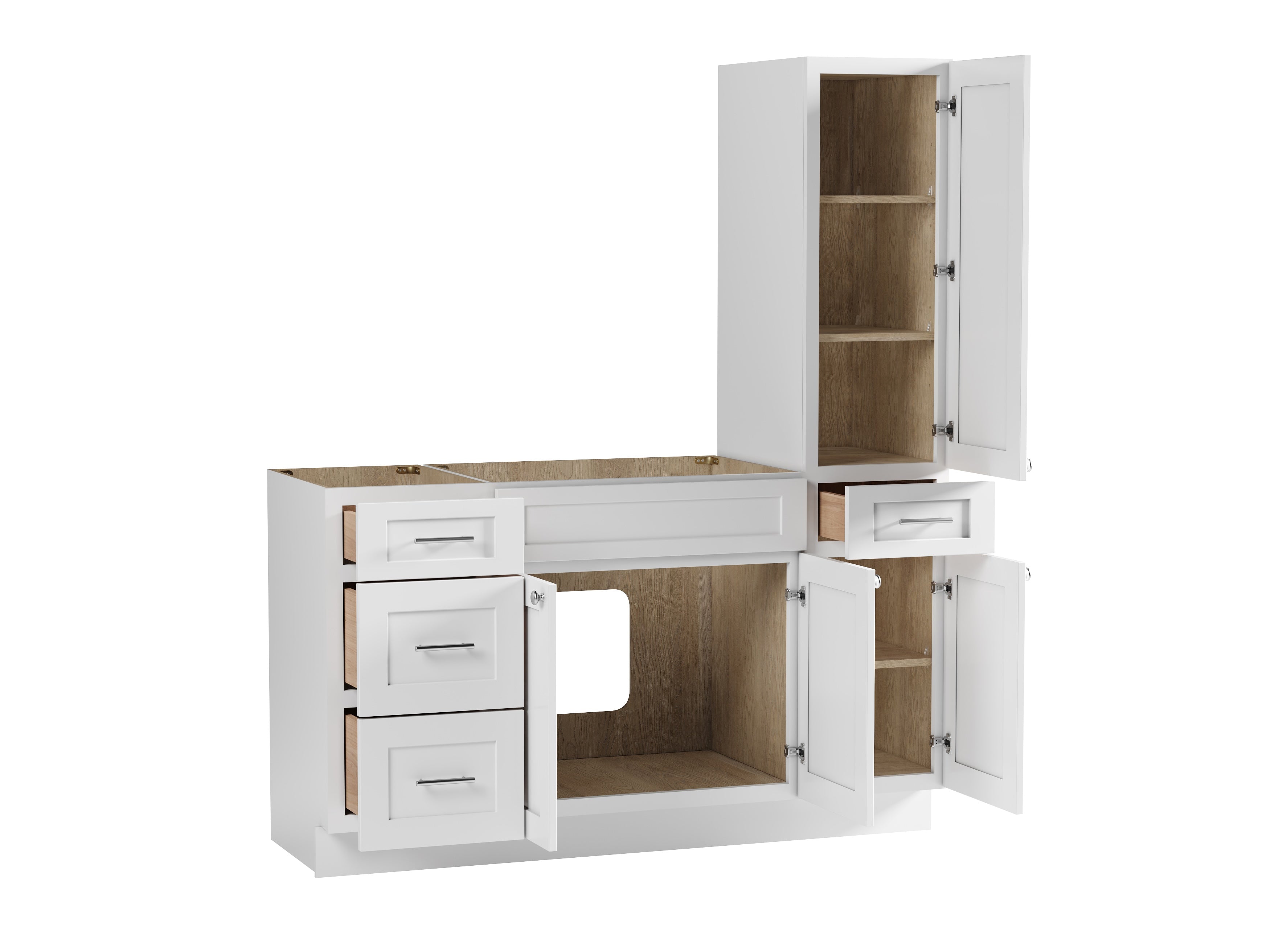 Disar 60'' Single Bathroom Vanity With Right Tall Linen Cabinet Dovetail Solid Wood Drawer Base Only