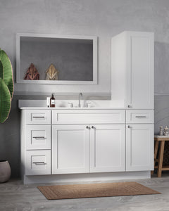 Disar 63'' Single Bathroom Vanity With Right Linen Tall Cabinet Dovetail Solid Wood Drawer Carrara Quartz Top