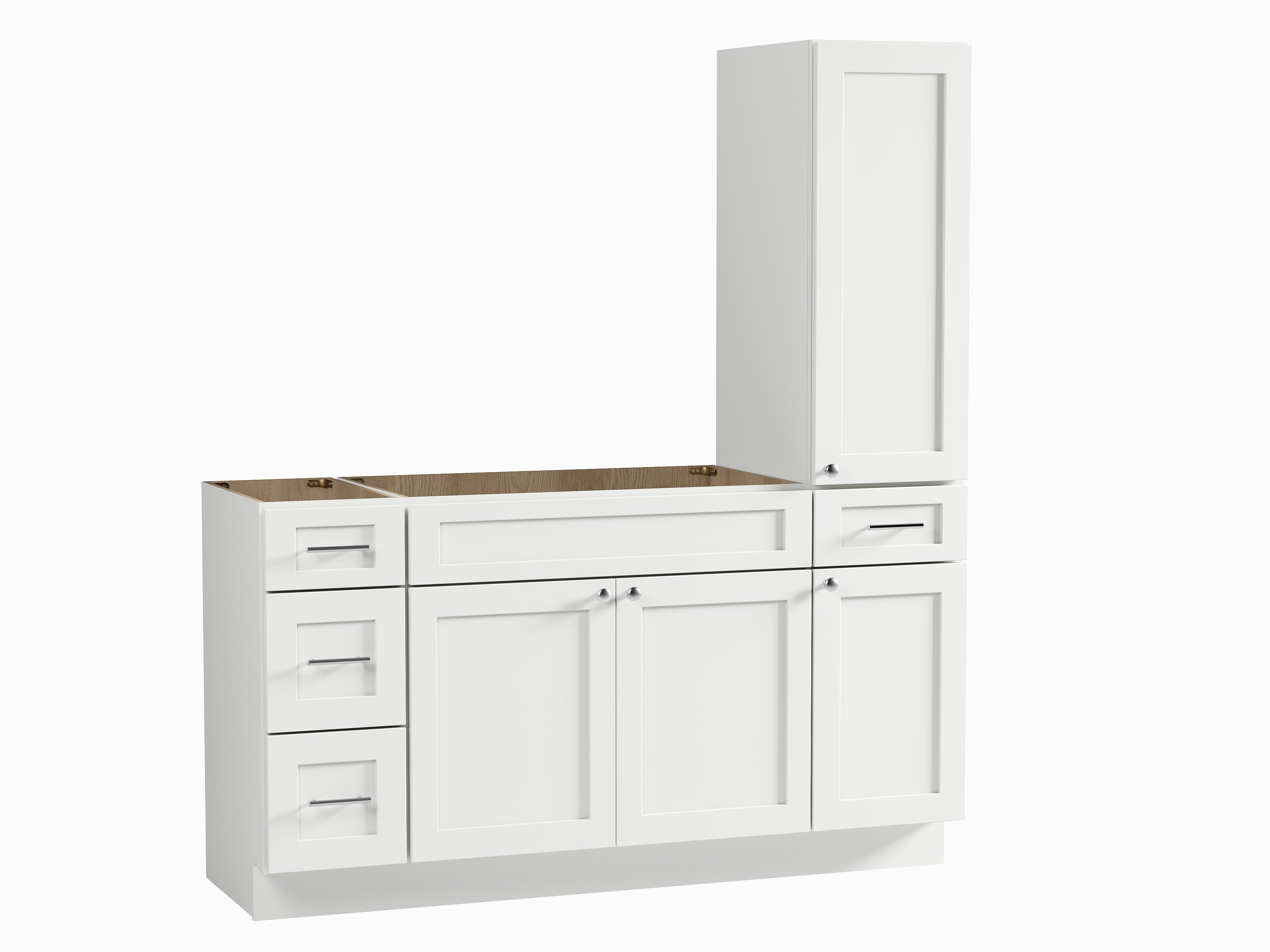 Disar 63'' Single Bathroom Vanity With Right Tall Linen Cabinet Dovetail Solid Wood Drawer Base Only