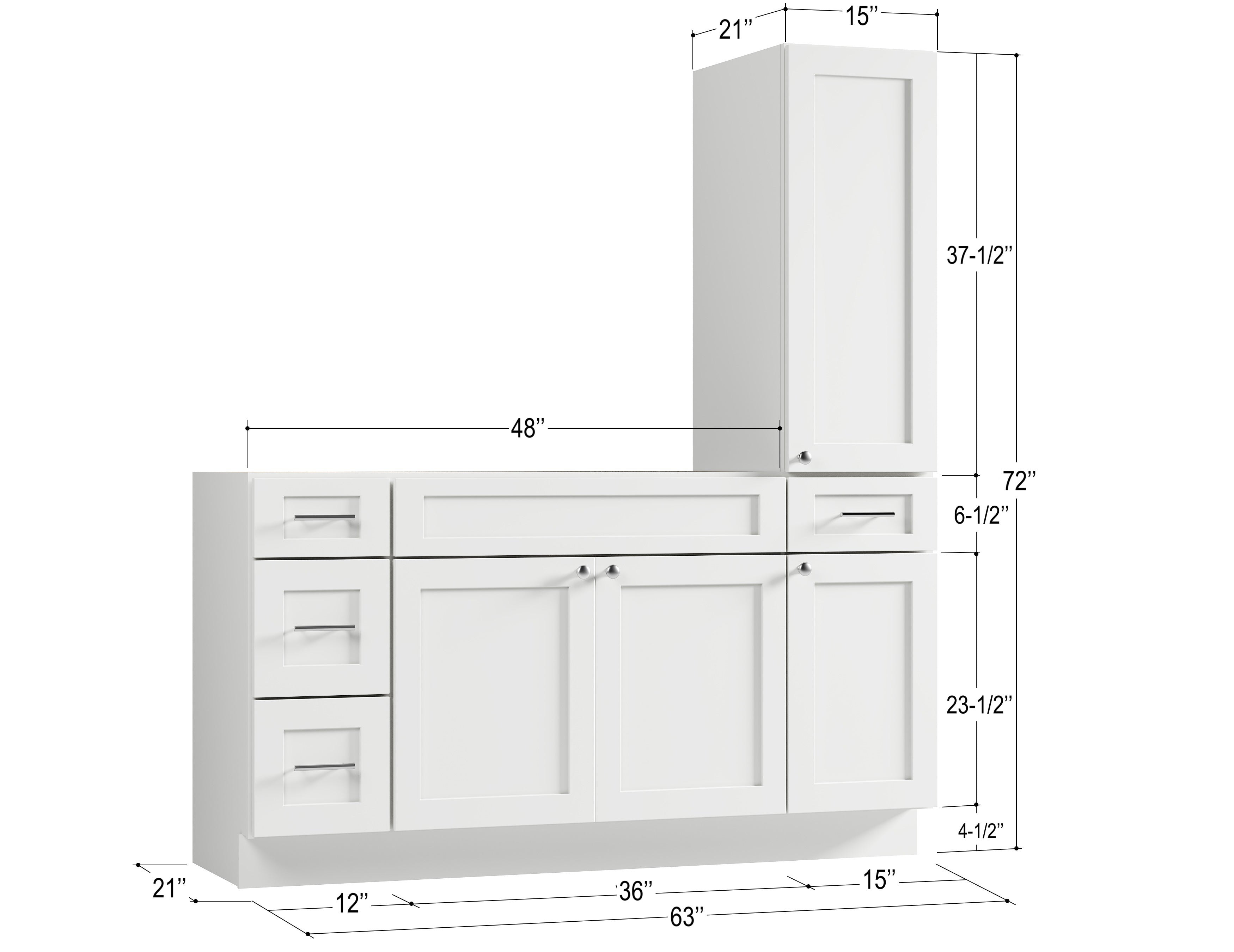 Disar 63'' Single Bathroom Vanity With Right Tall Linen Cabinet Dovetail Solid Wood Drawer Base Only
