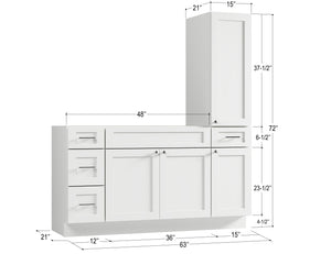 Disar 63'' Single Bathroom Vanity With Right Tall Linen Cabinet Dovetail Solid Wood Drawer Base Only