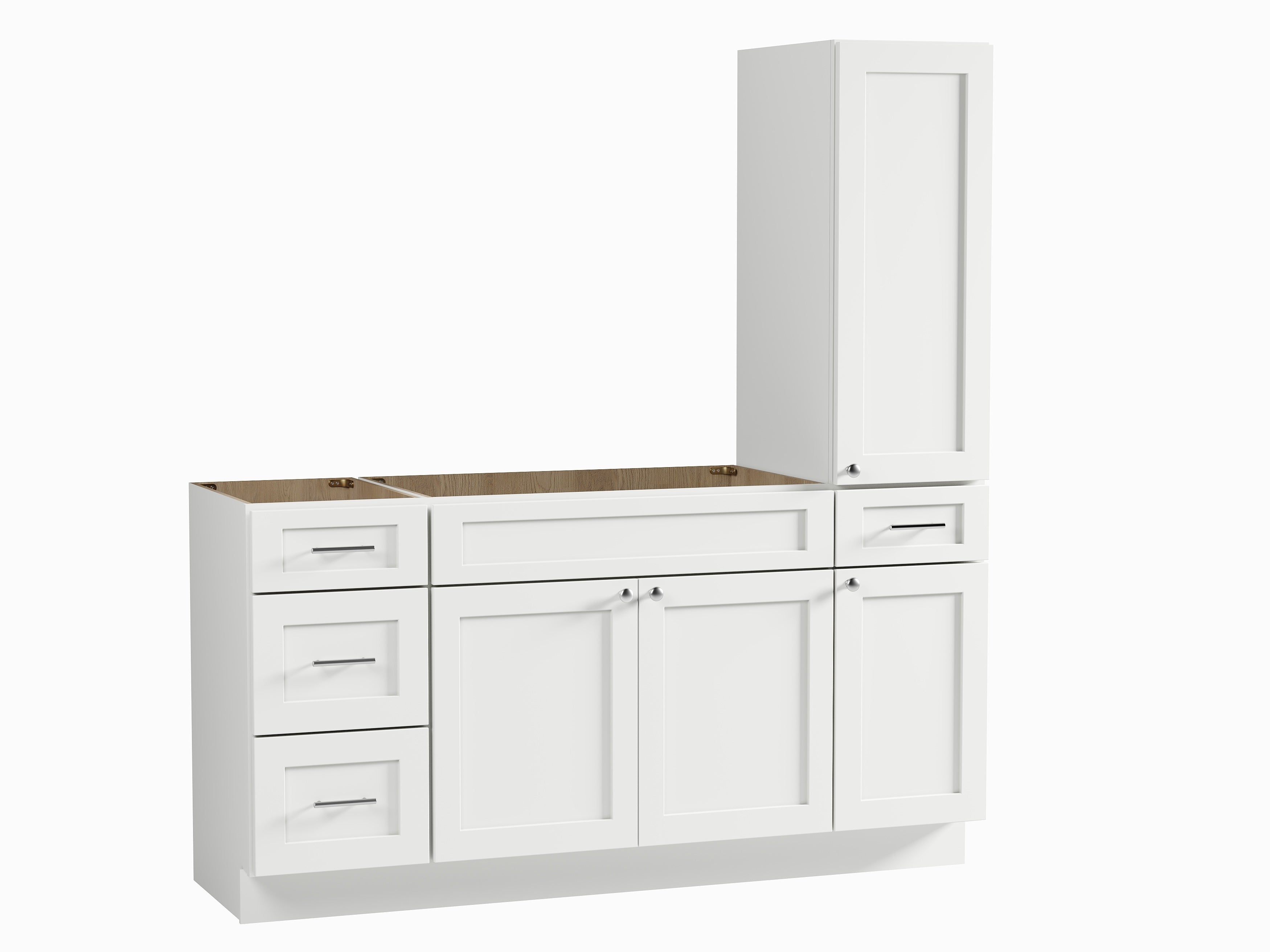 Disar 66'' Single Bathroom Vanity With Right Tall Linen Cabinet Dovetail Solid Wood Drawer Base Only