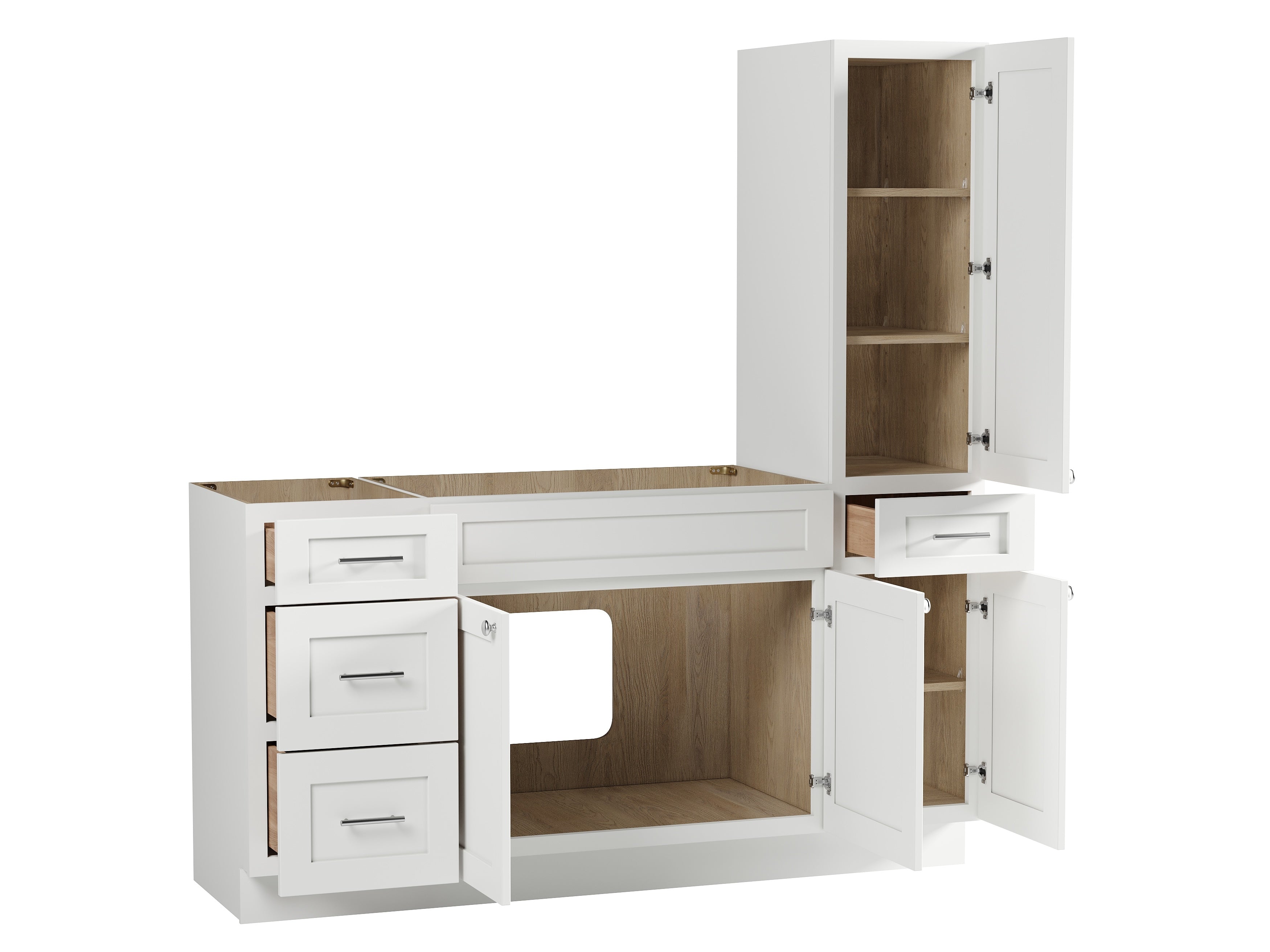 Disar 66'' Single Bathroom Vanity With Right Tall Linen Cabinet Dovetail Solid Wood Drawer Base Only