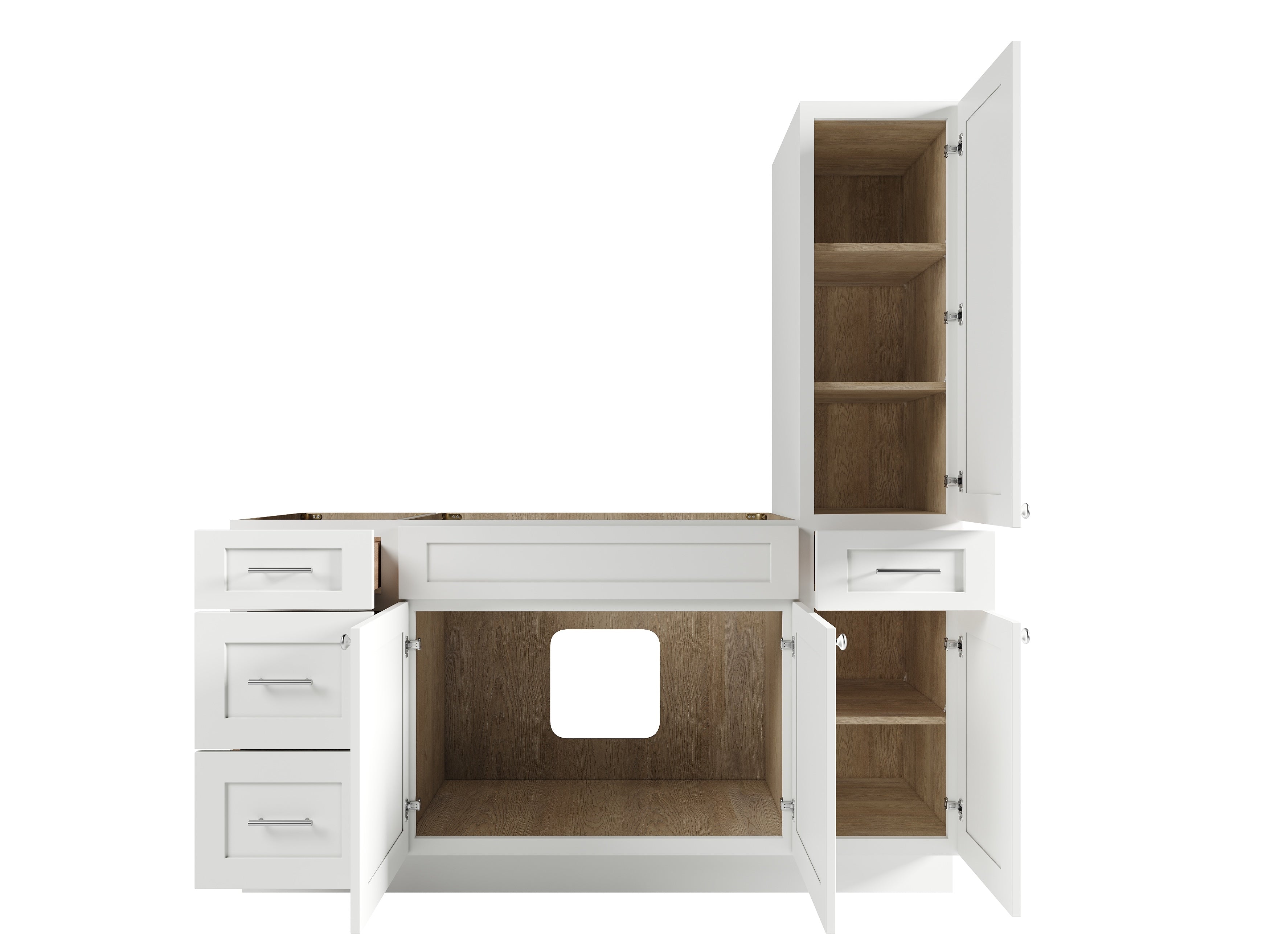 Disar 66'' Single Bathroom Vanity With Right Tall Linen Cabinet Dovetail Solid Wood Drawer Base Only