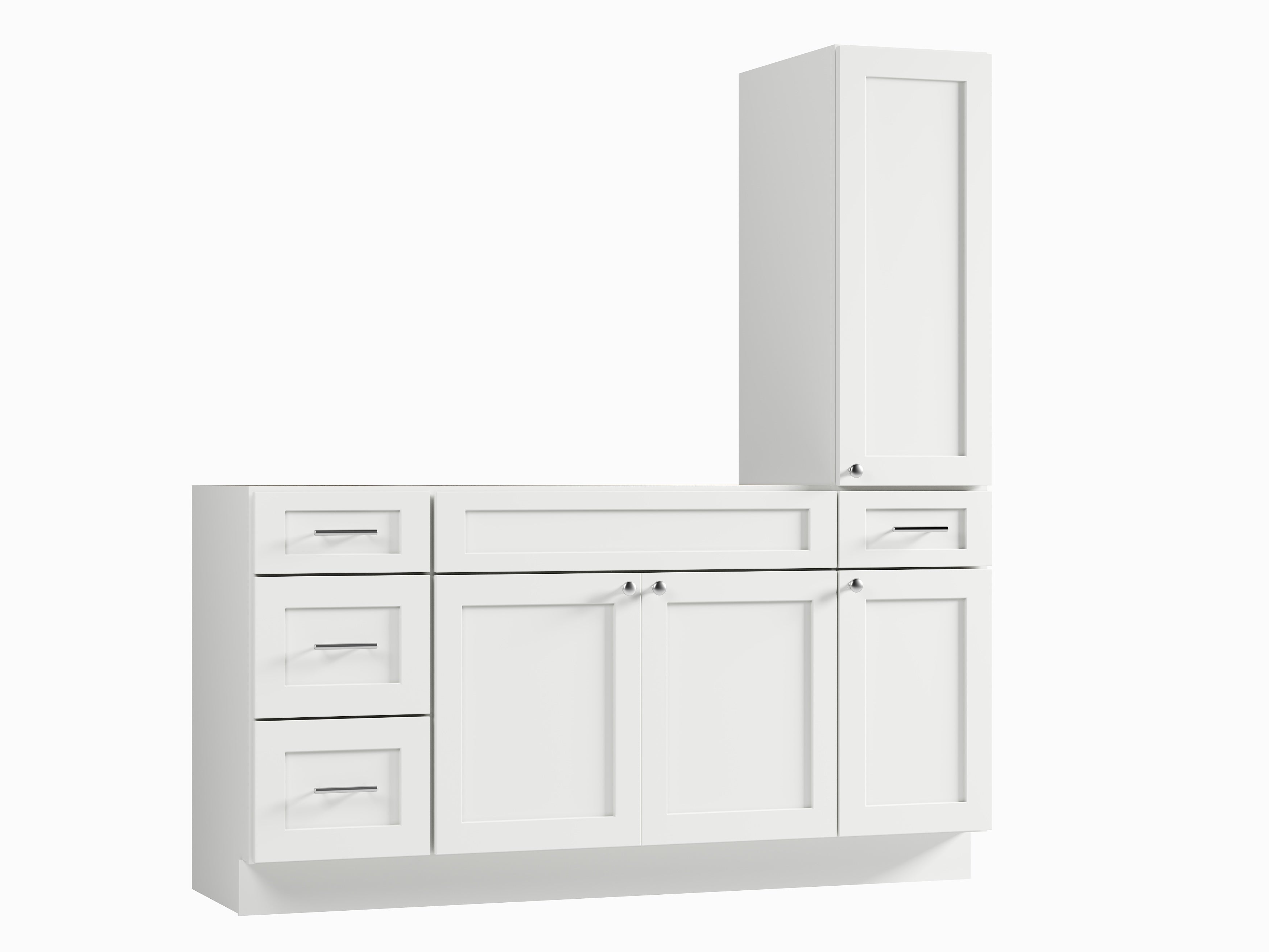 Disar 66'' Single Bathroom Vanity With Right Tall Linen Cabinet Dovetail Solid Wood Drawer Base Only