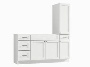 Disar 66'' Single Bathroom Vanity With Right Tall Linen Cabinet Dovetail Solid Wood Drawer Base Only