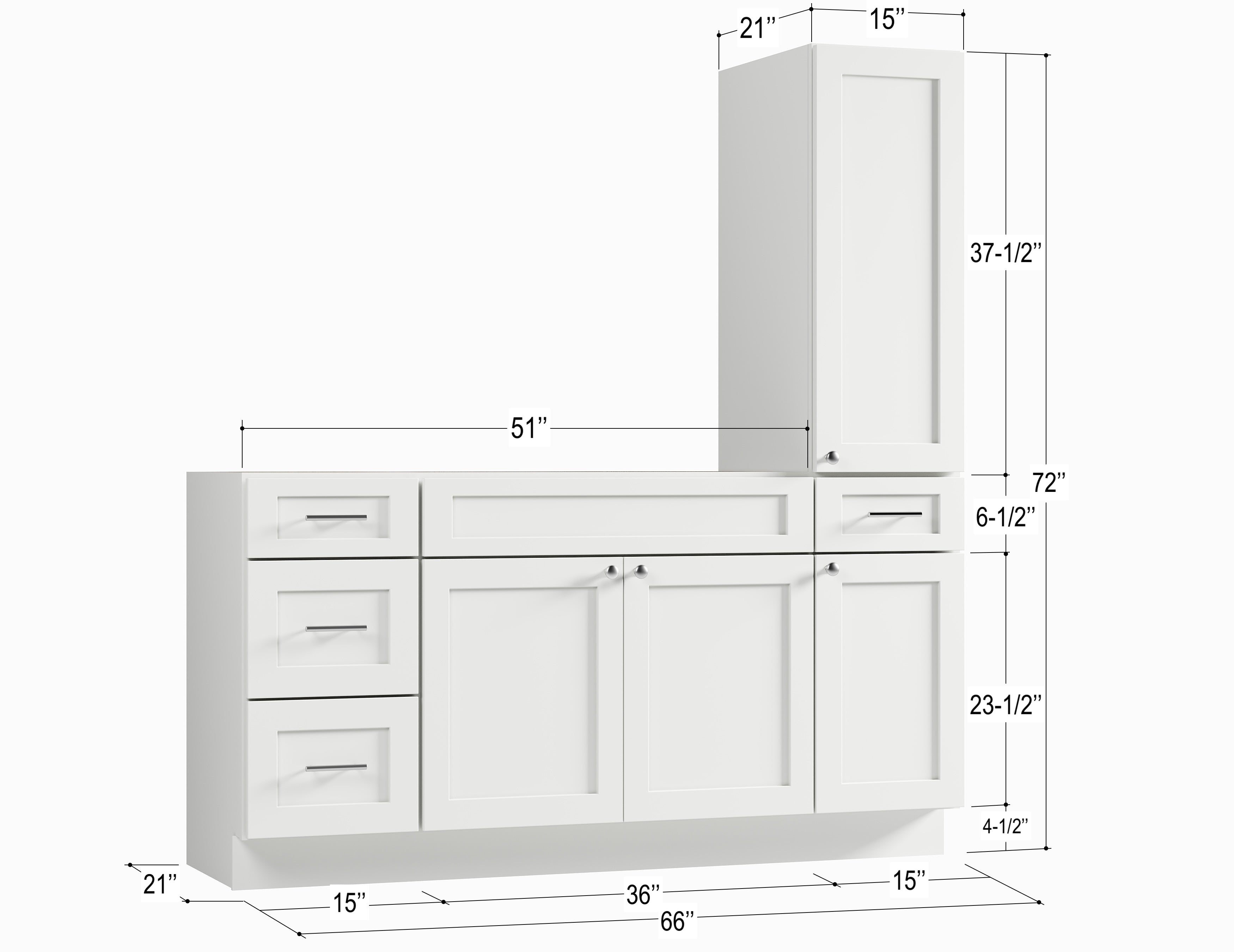 Disar 66'' Single Bathroom Vanity With Right Tall Linen Cabinet Dovetail Solid Wood Drawer Base Only