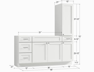 Disar 66'' Single Bathroom Vanity With Right Tall Linen Cabinet Dovetail Solid Wood Drawer Base Only
