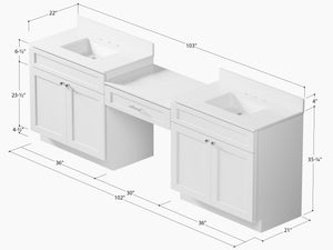 103'' Double Bathroom Vanity with Quartz Top