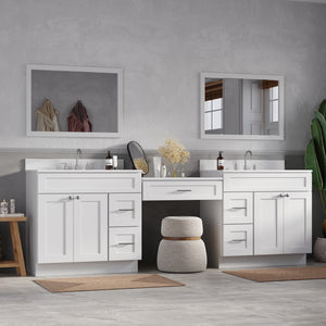103'' Double Bathroom Vanity with Quartz Top, 5 Drawers