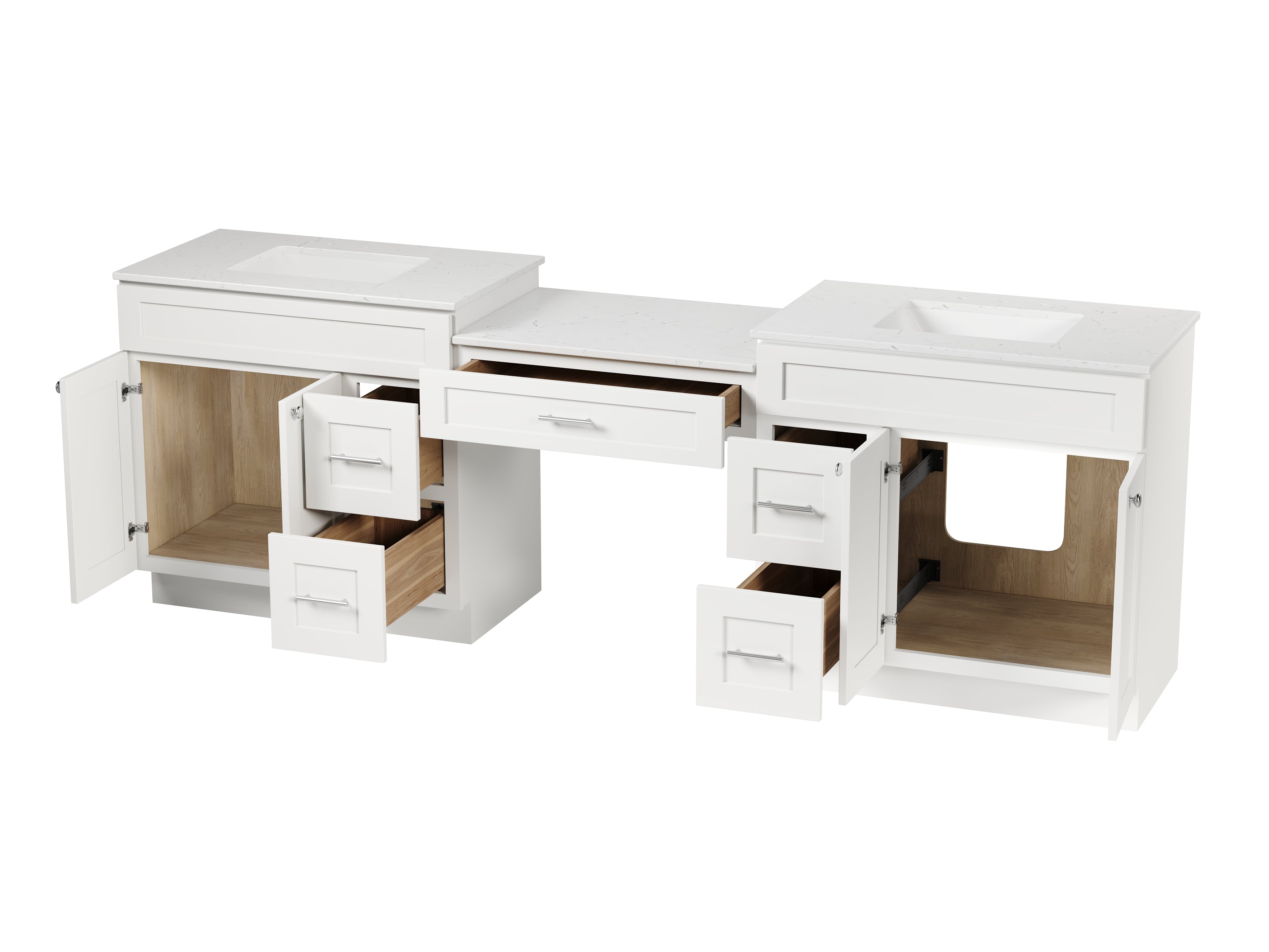103'' Double Bathroom Vanity with Quartz Top, 5 Drawers
