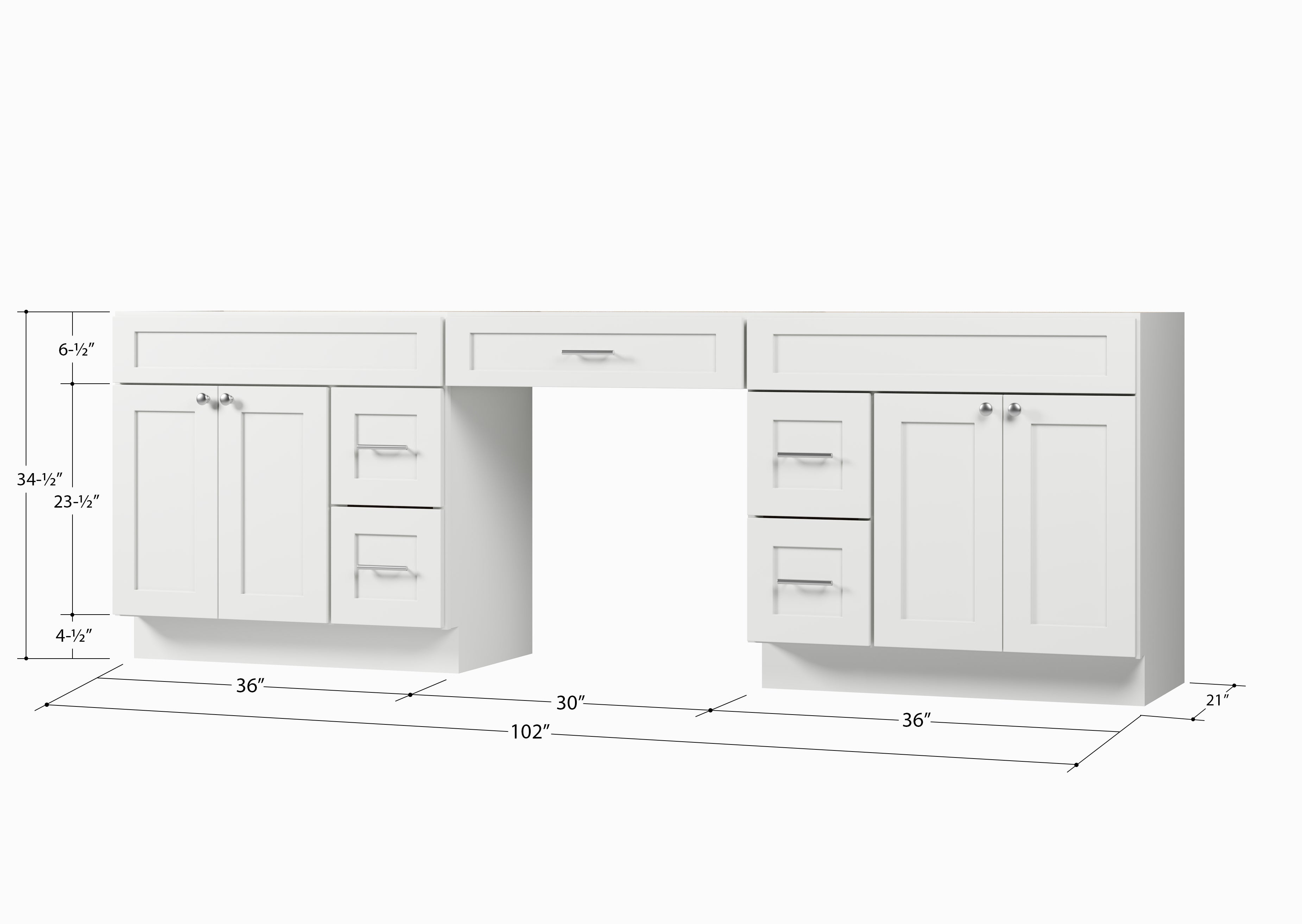 102 Double Bathroom Vanity Base Only With 5 Drawers