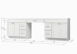 102 Double Bathroom Vanity Base Only With 5 Drawers