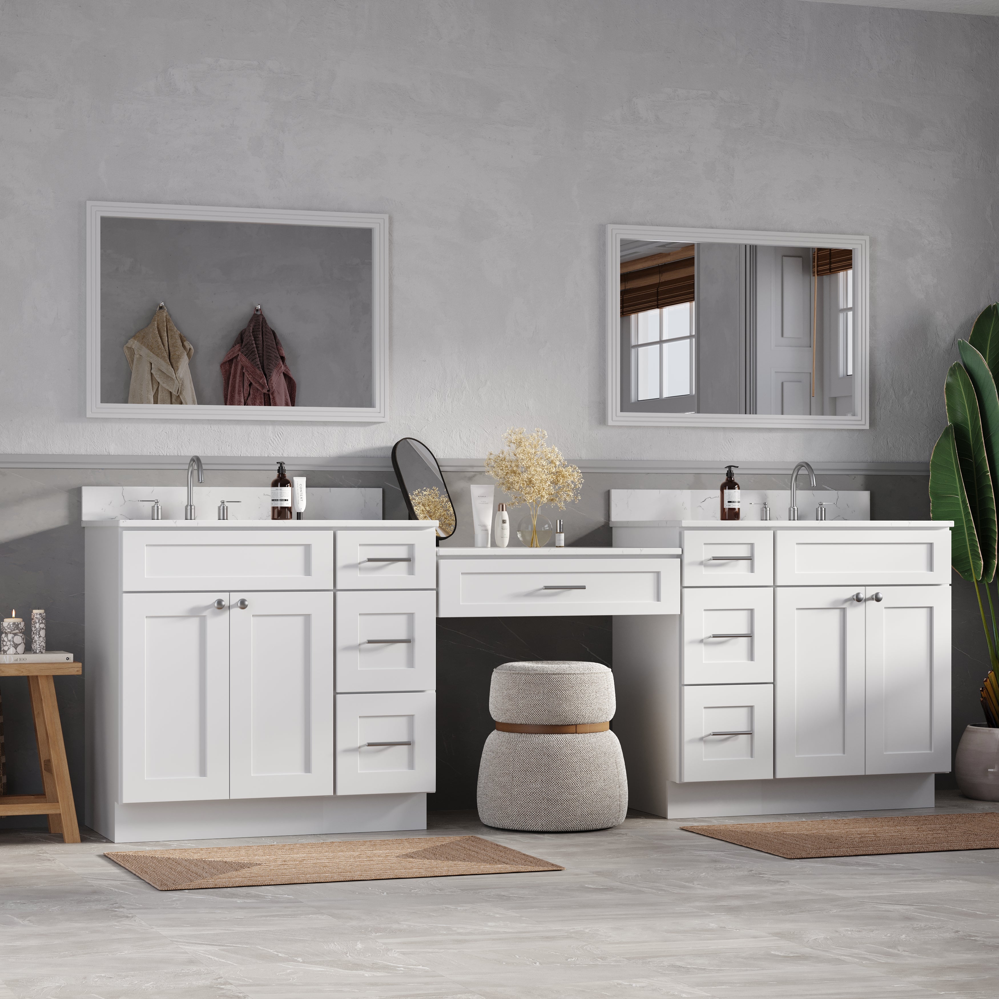 103'' Double Bathroom Vanity with Quartz Top, 7 Drawers