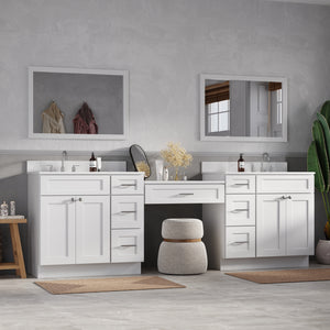 103'' Double Bathroom Vanity with Quartz Top, 7 Drawers