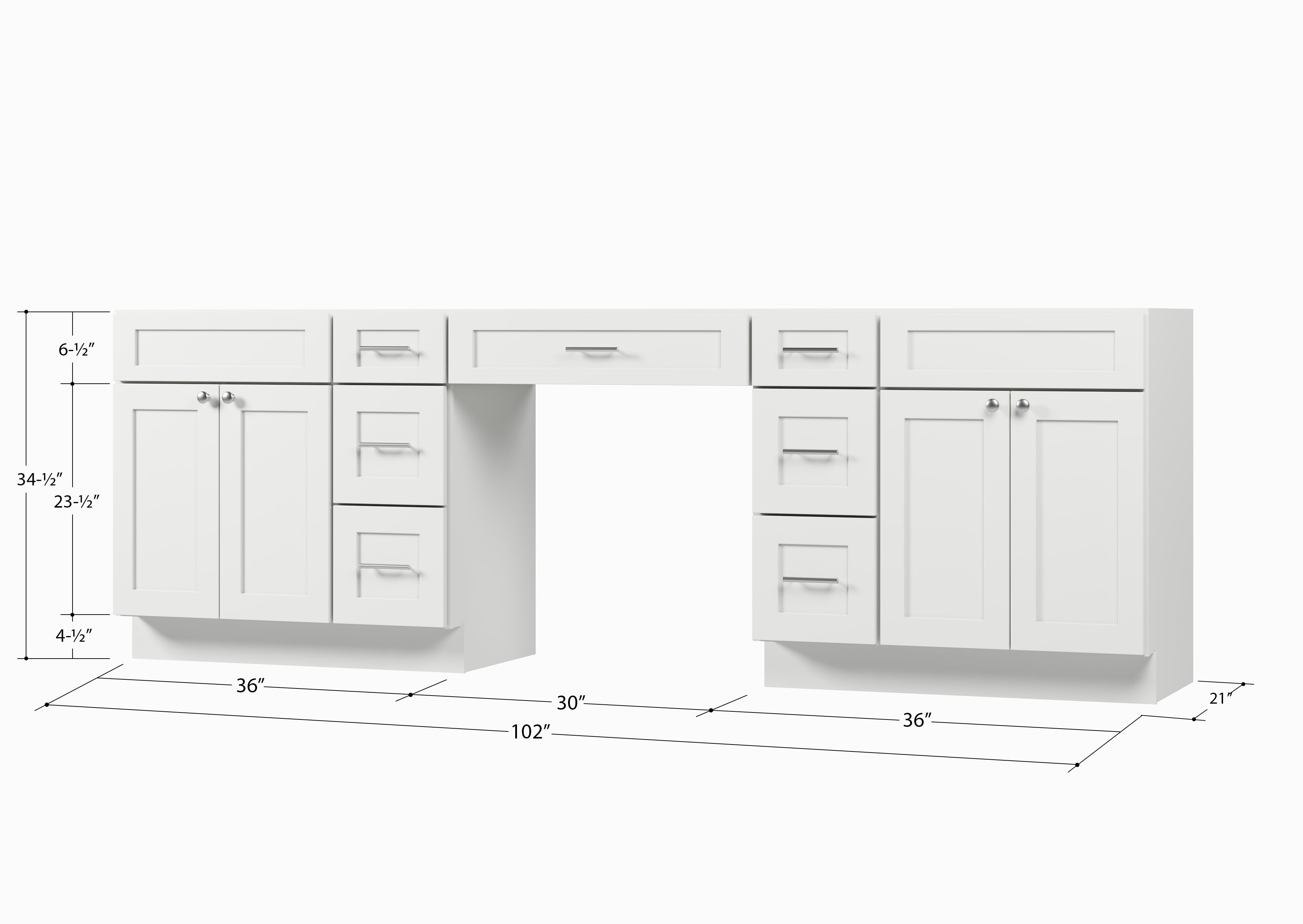 102 Double Bathroom Vanity Base Only With 7 Drawers