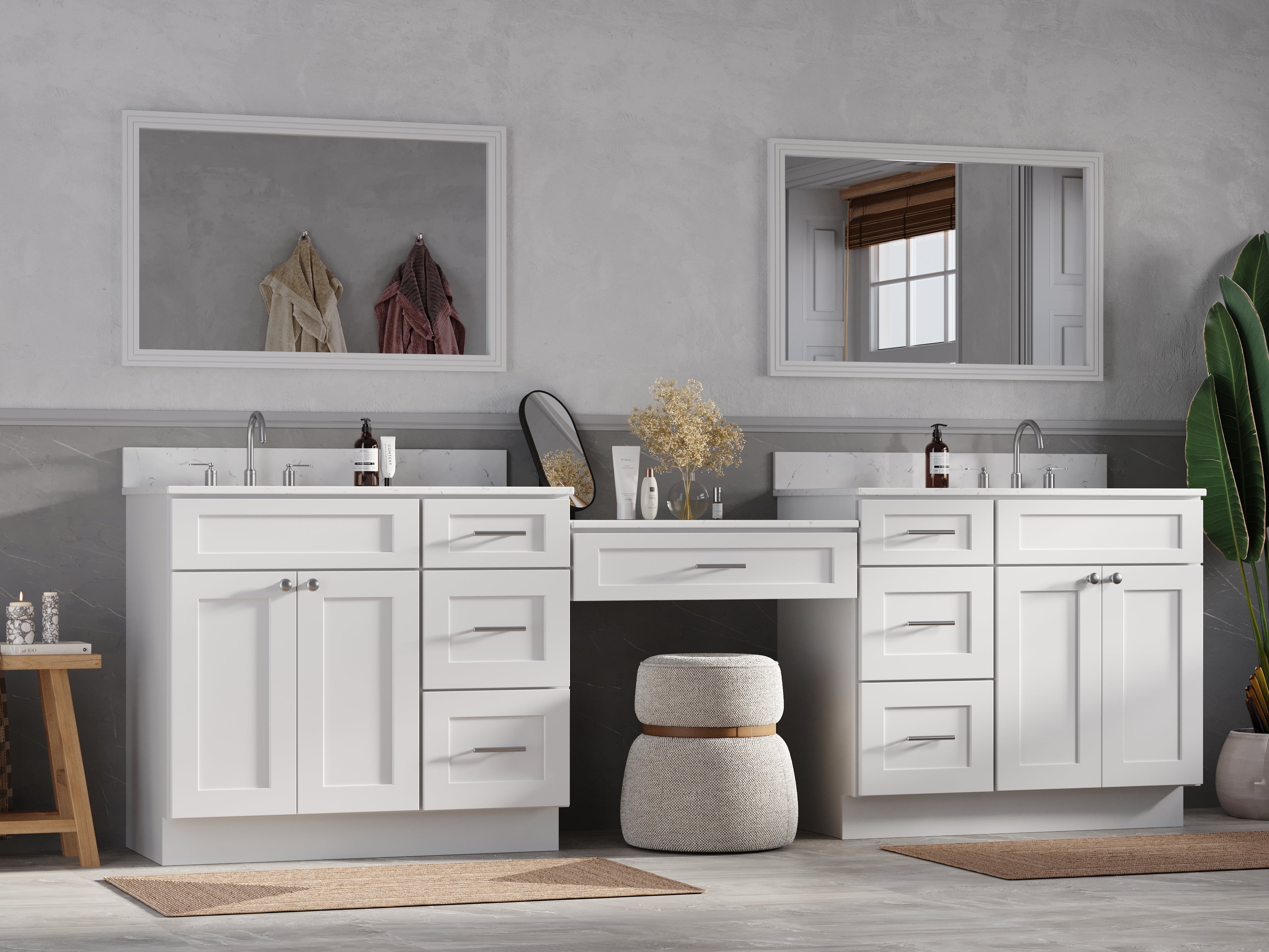 108'' Double Bathroom Vanity with Quartz Top, 7 Drawers