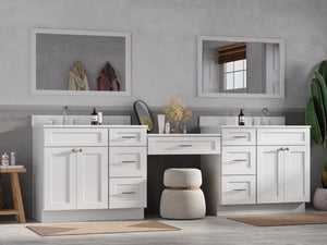 108'' Double Bathroom Vanity with Quartz Top, 7 Drawers