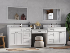 108" Double Bathroom Vanity Desk with Quartz Top, 7 Drawers