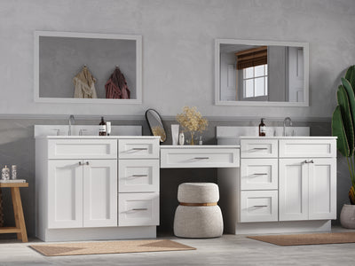 [color:White] 108" Double Bathroom Vanity Desk with Quartz Top, 7 Drawers - front view