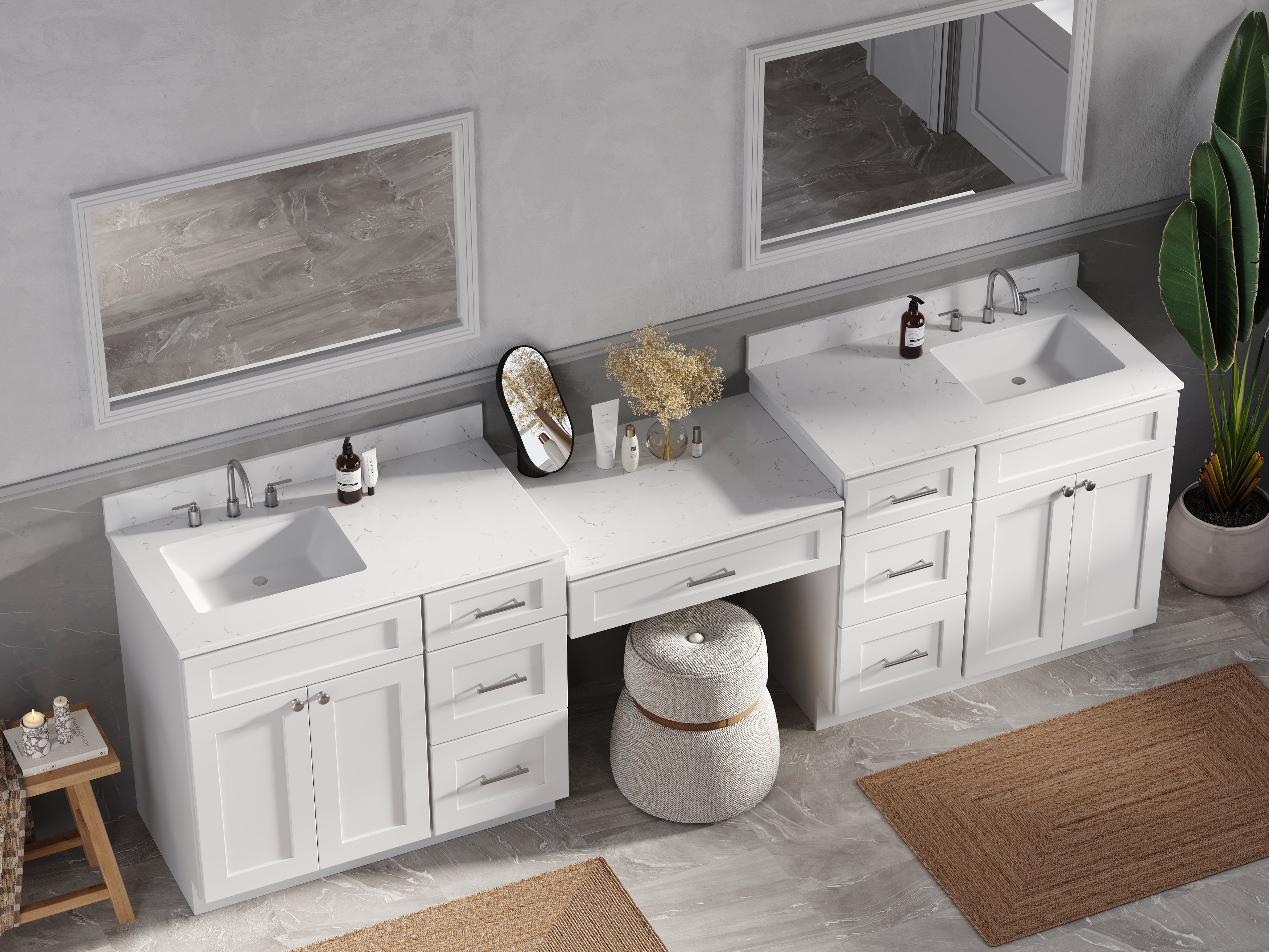 108'' Double Bathroom Vanity with Quartz Top, 7 Drawers
