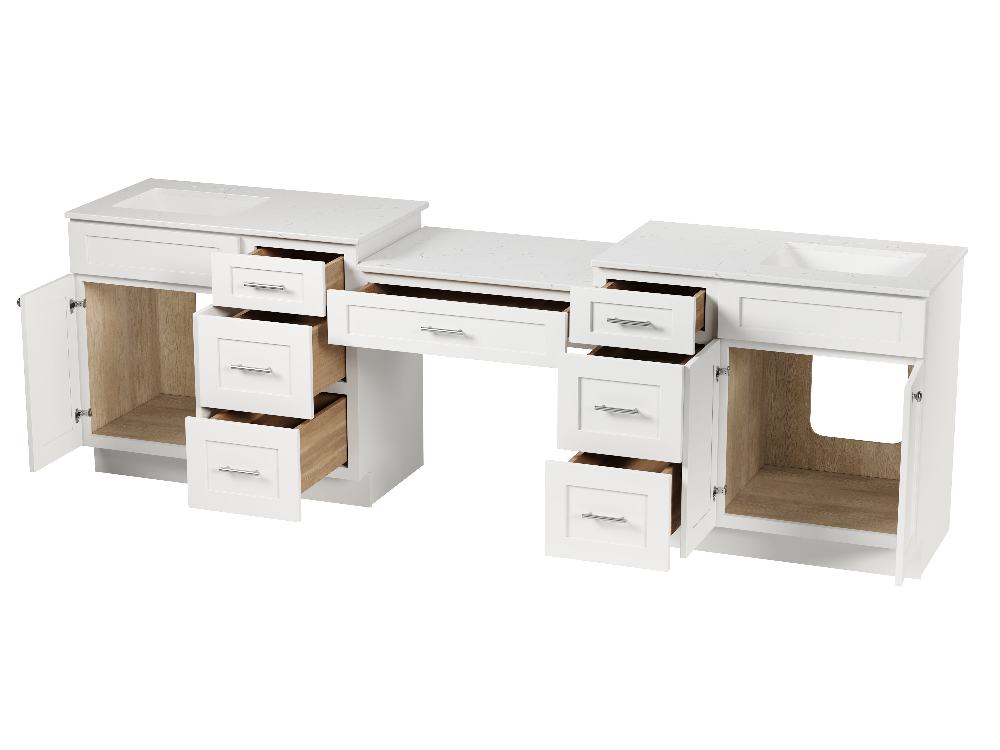 108'' Double Bathroom Vanity with Quartz Top, 7 Drawers