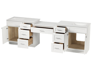 108'' Double Bathroom Vanity with Quartz Top, 7 Drawers