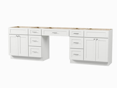 [color:White] 108 Double Bathroom Vanity Base Only With 7 Drawers - front view