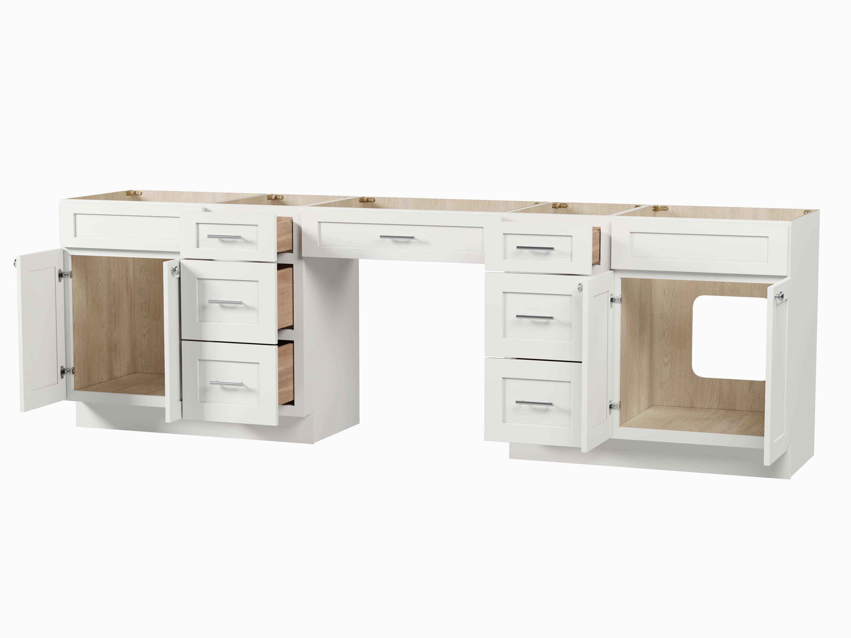 108 Double Bathroom Vanity Base Only With 7 Drawers
