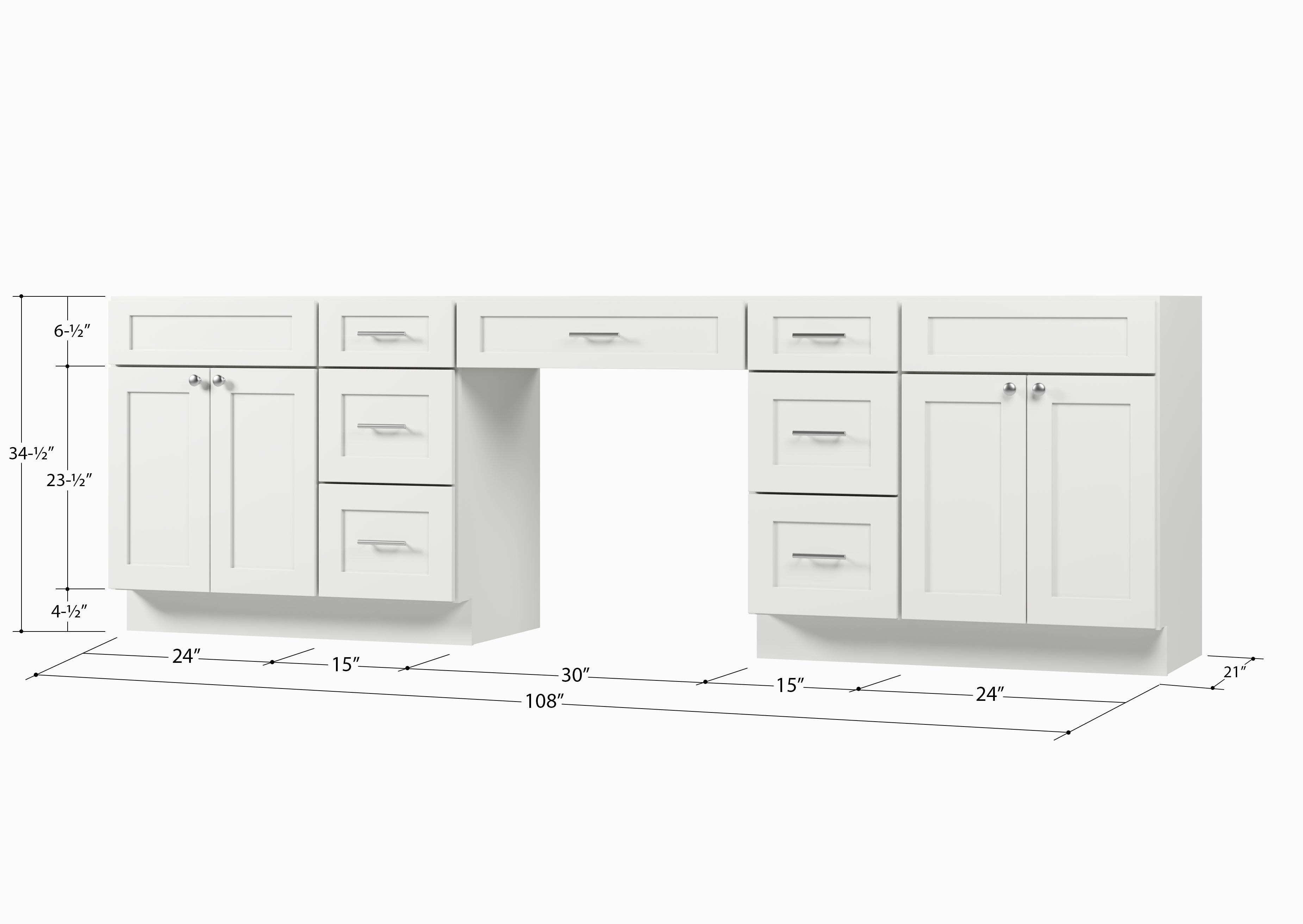 108 Double Bathroom Vanity Base Only With 7 Drawers