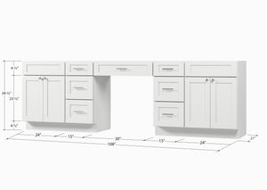 108 Double Bathroom Vanity Base Only With 7 Drawers
