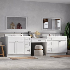 114'' Double Bathroom Vanity with Quartz Top, 7 Drawers