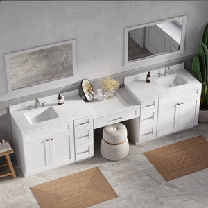 114'' Double Bathroom Vanity with Quartz Top, 7 Drawers