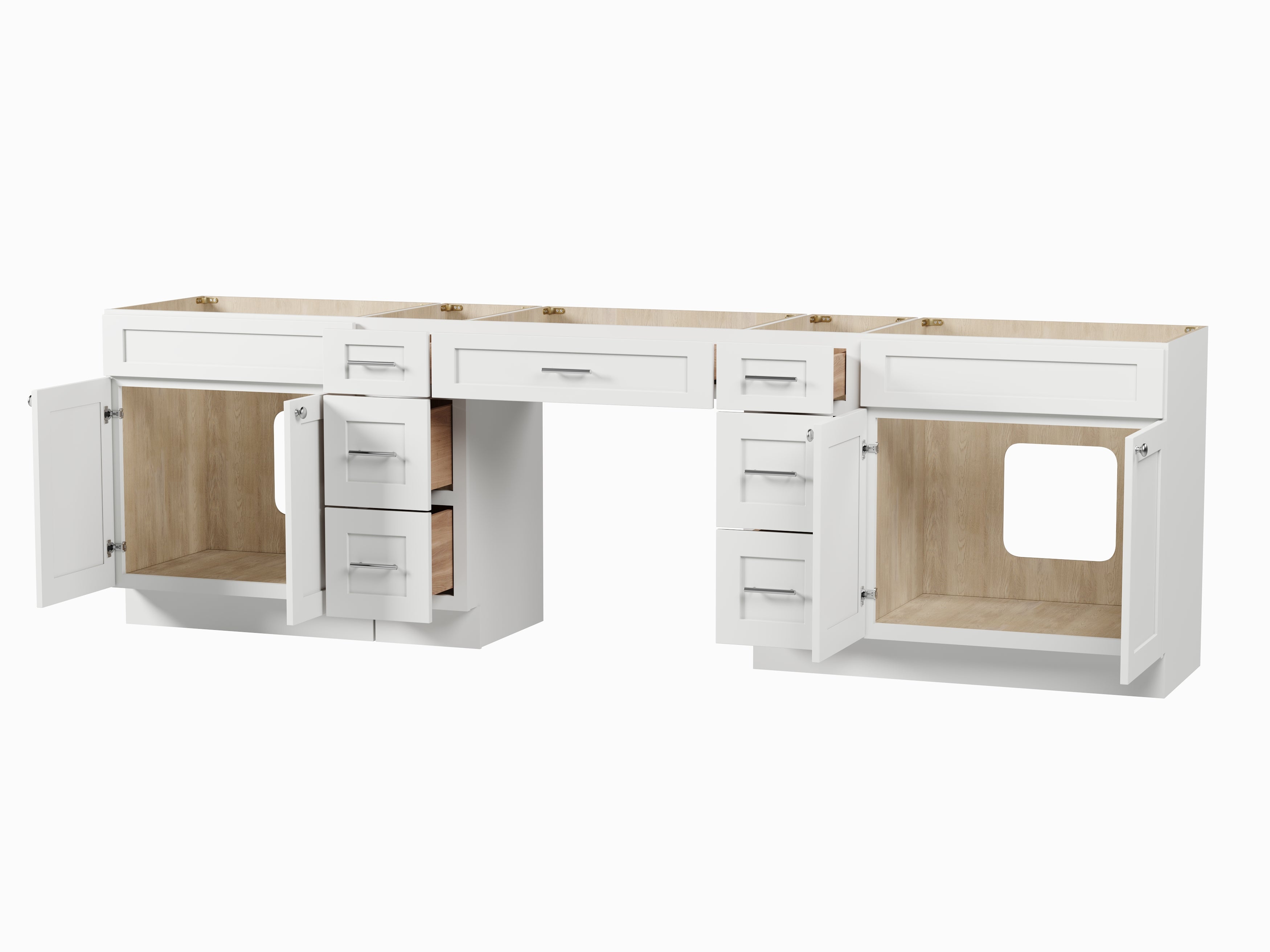 114 Double Bathroom Vanity Base Only With 7 Drawers