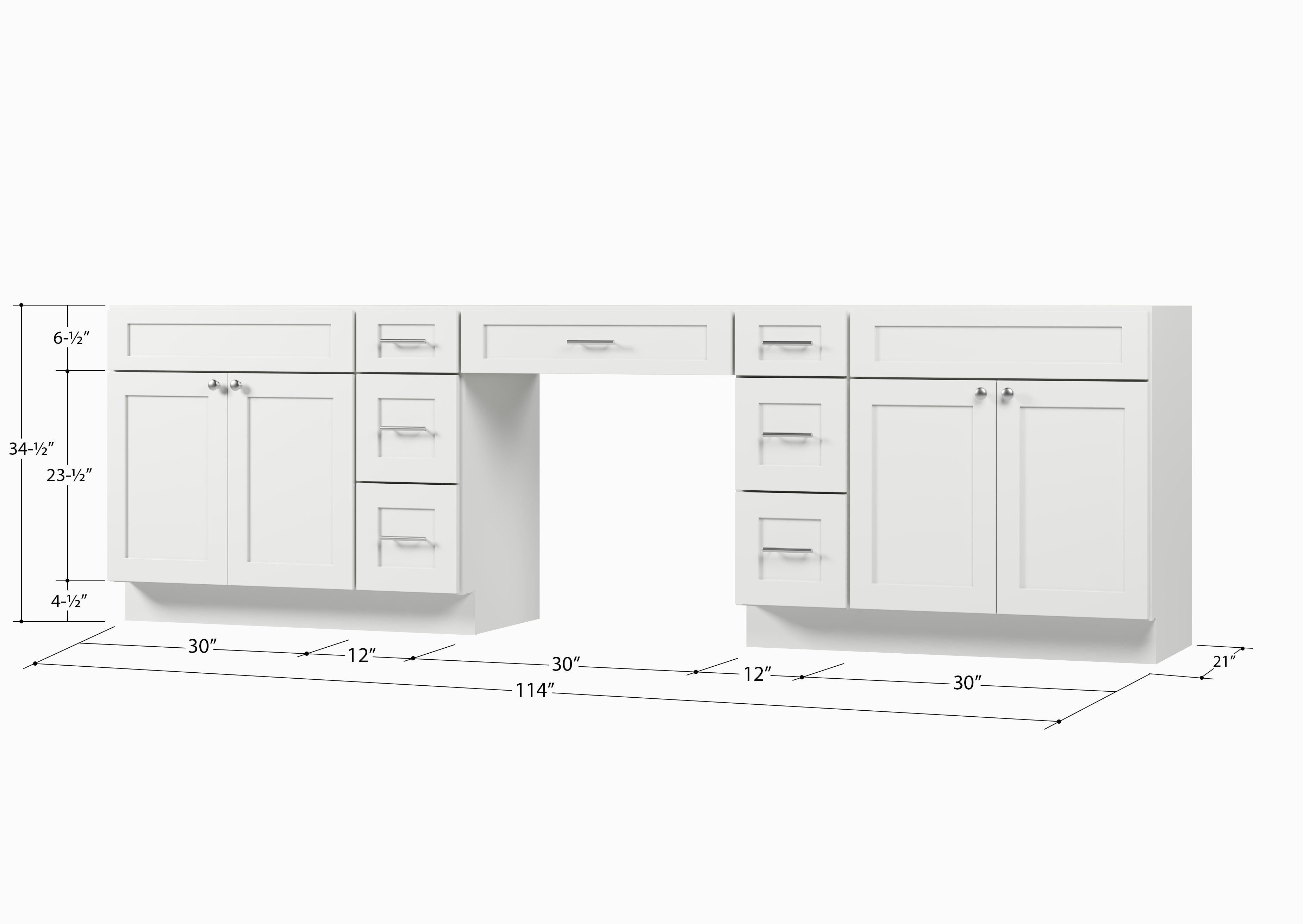 114 Double Bathroom Vanity Base Only With 7 Drawers