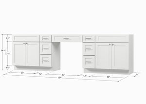 114 Double Bathroom Vanity Base Only With 7 Drawers