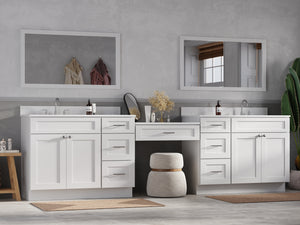 Disar 120" Double Bathroom Vanity Desk With Carrara Quartz Top 7 Drawers