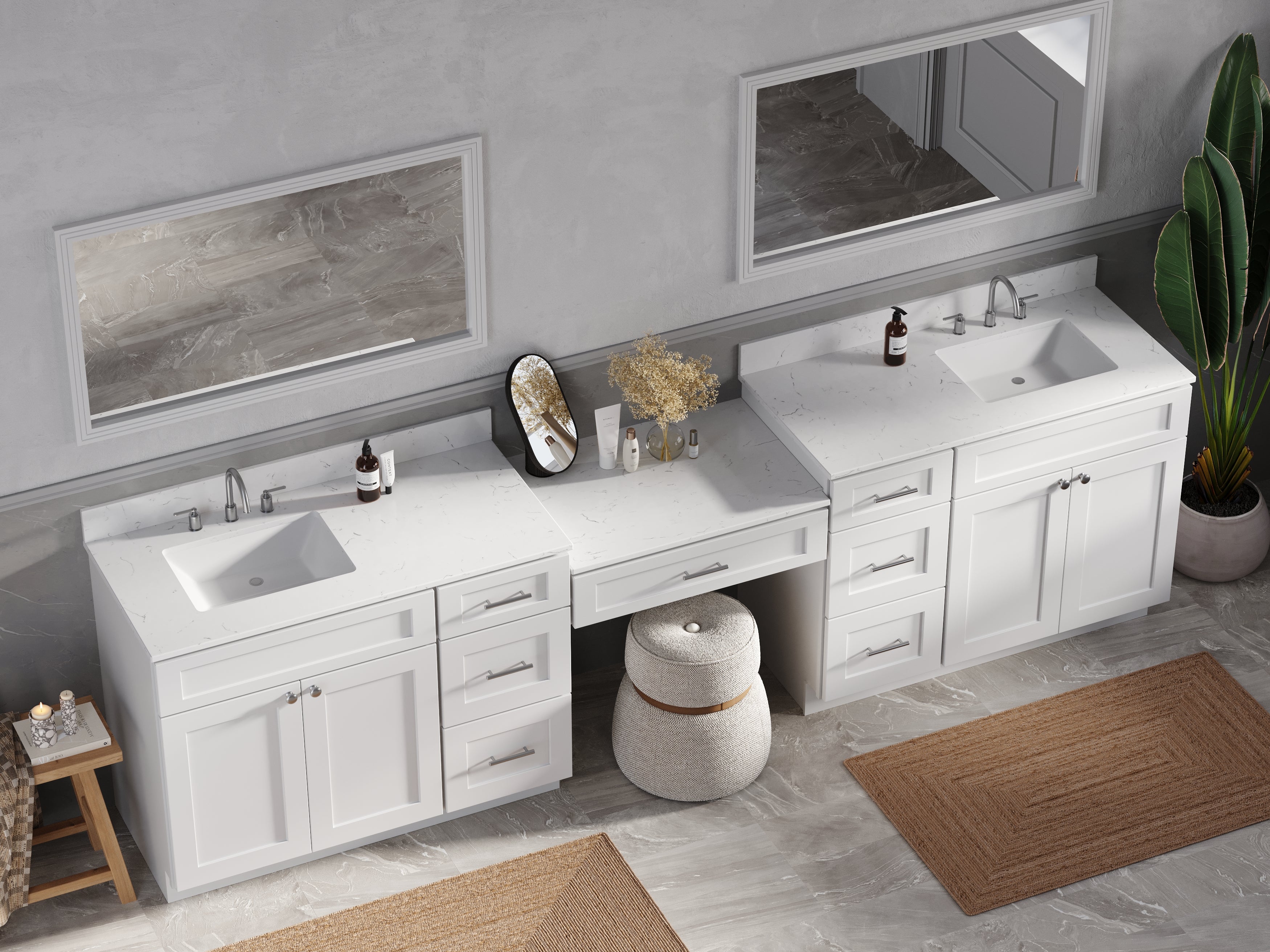 Disar 120" Double Bathroom Vanity Desk With Carrara Quartz Top 7 Drawers