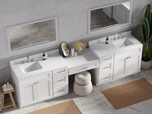 Disar 120" Double Bathroom Vanity Desk With Carrara Quartz Top 7 Drawers