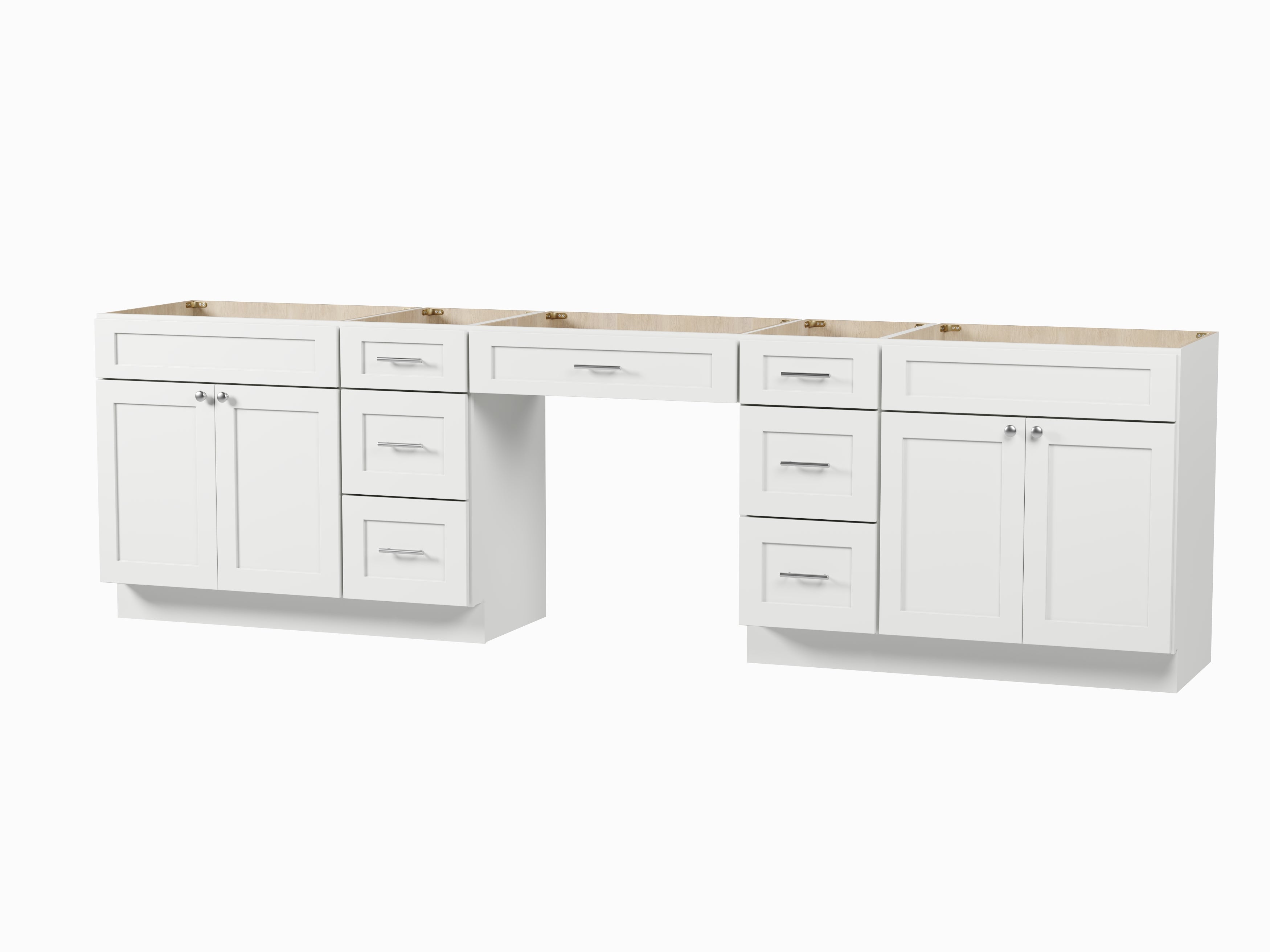 120" Double Bathroom Vanity Base Only With 7 Drawers
