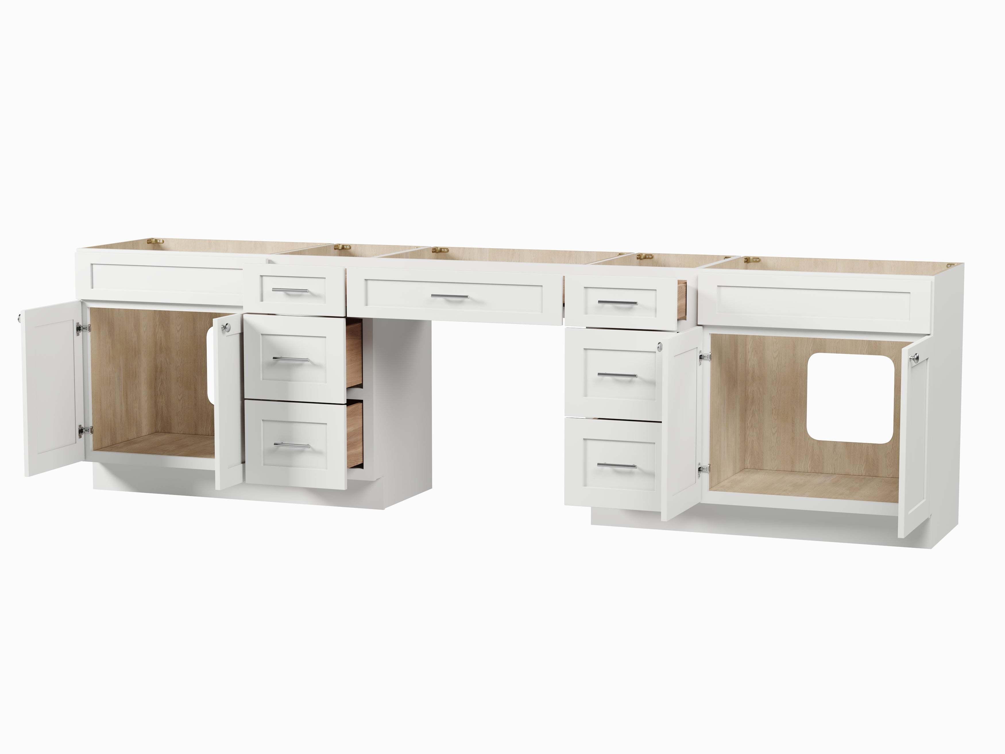120" Double Bathroom Vanity Base Only With 7 Drawers