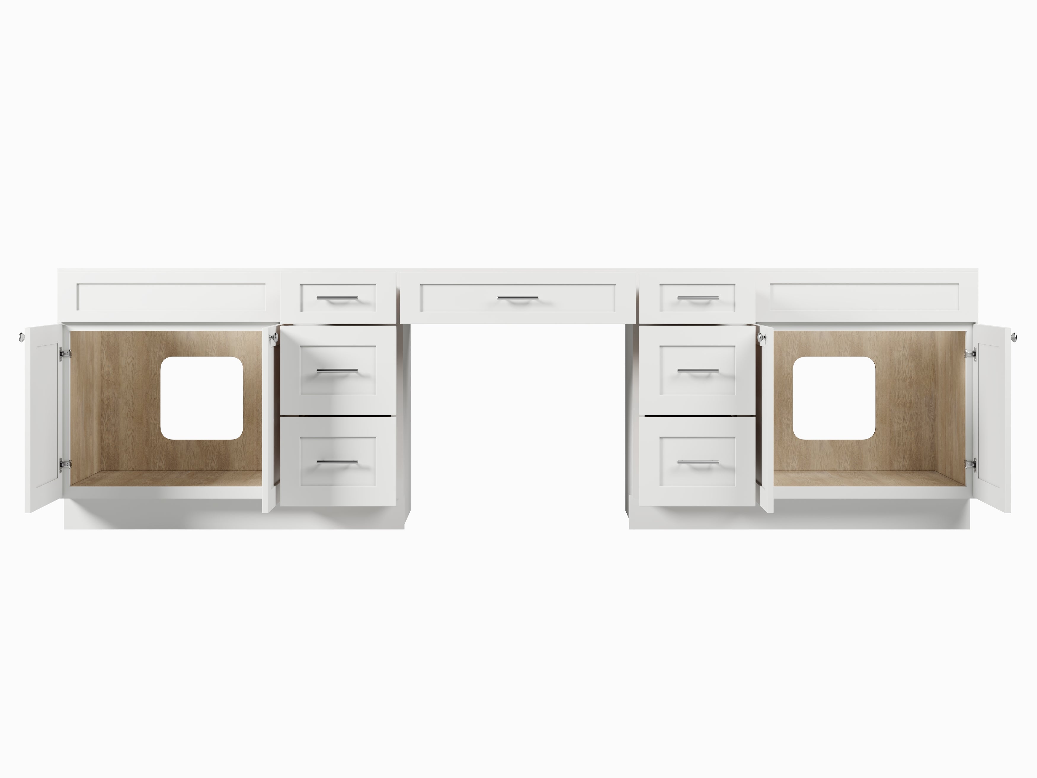 120" Double Bathroom Vanity Base Only With 7 Drawers