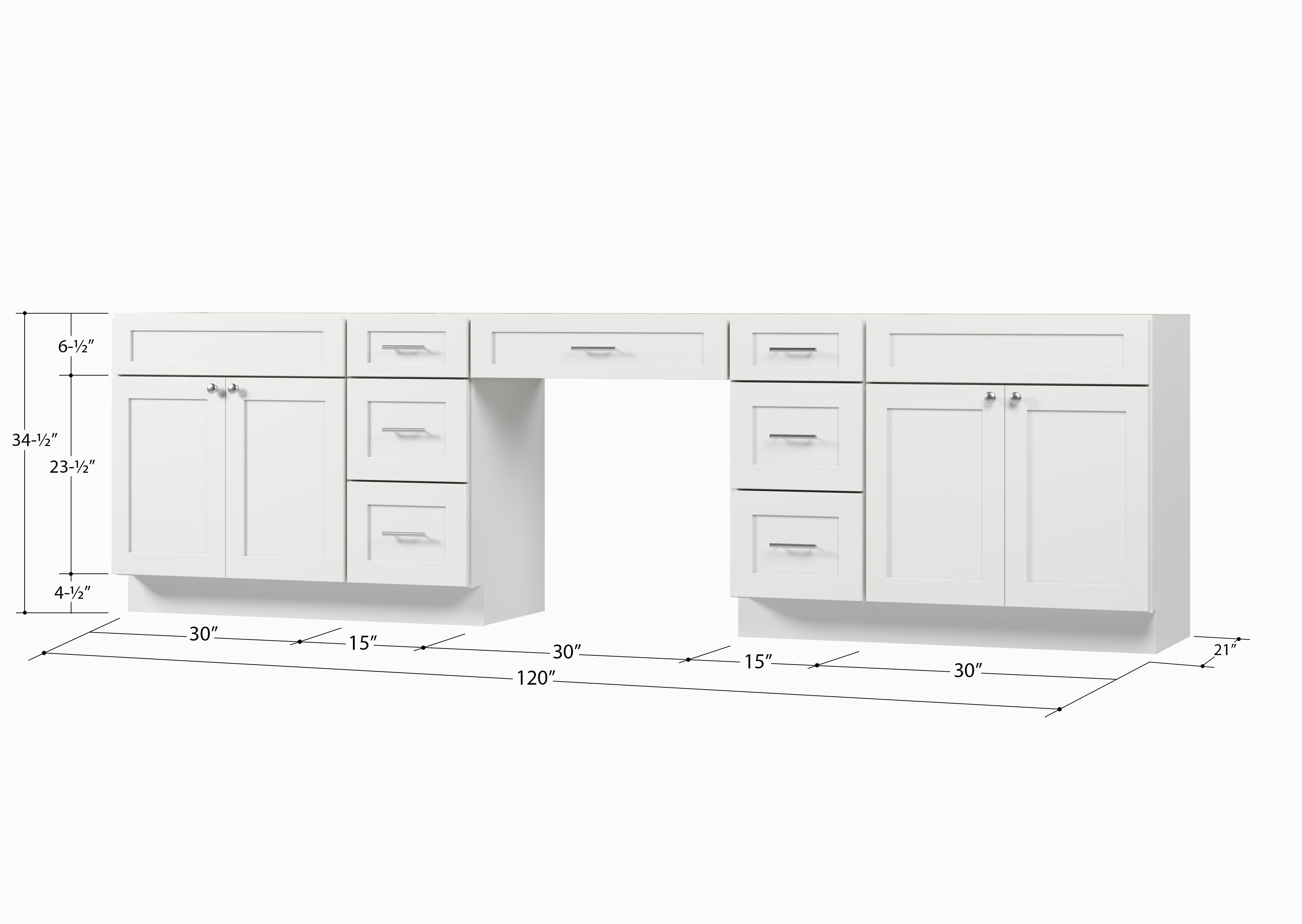 120" Double Bathroom Vanity Base Only With 7 Drawers
