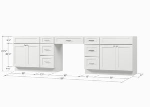 120" Double Bathroom Vanity Base Only With 7 Drawers