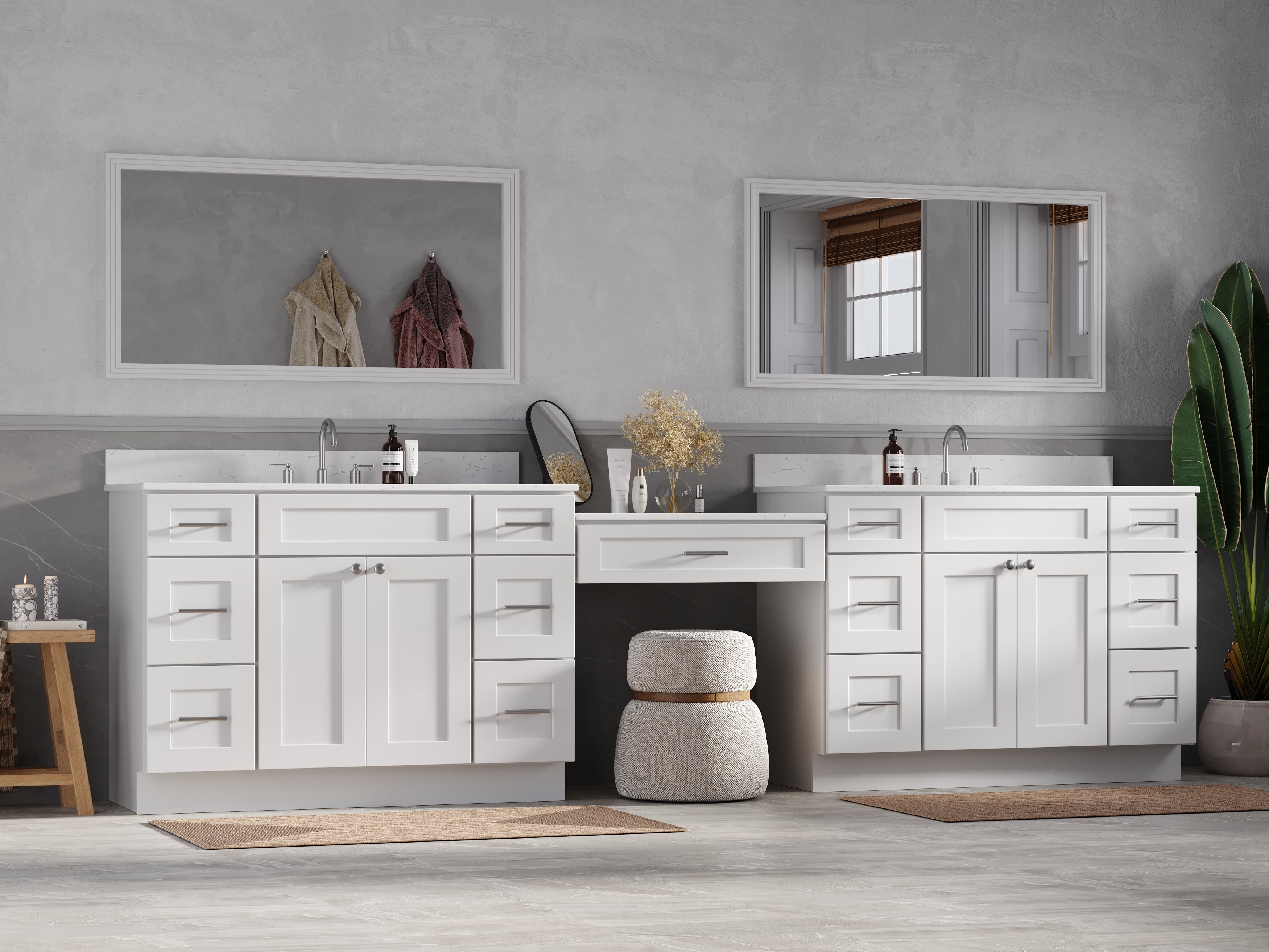 Disar 126'' Double Bathroom Vanity With Carrara Quartz Top, 13 Drawers