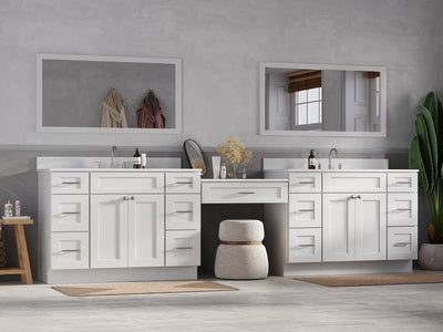 [color:White] 126" Double Bathroom Vanity Desk With Quartz Top, 13 Drawers - front view
