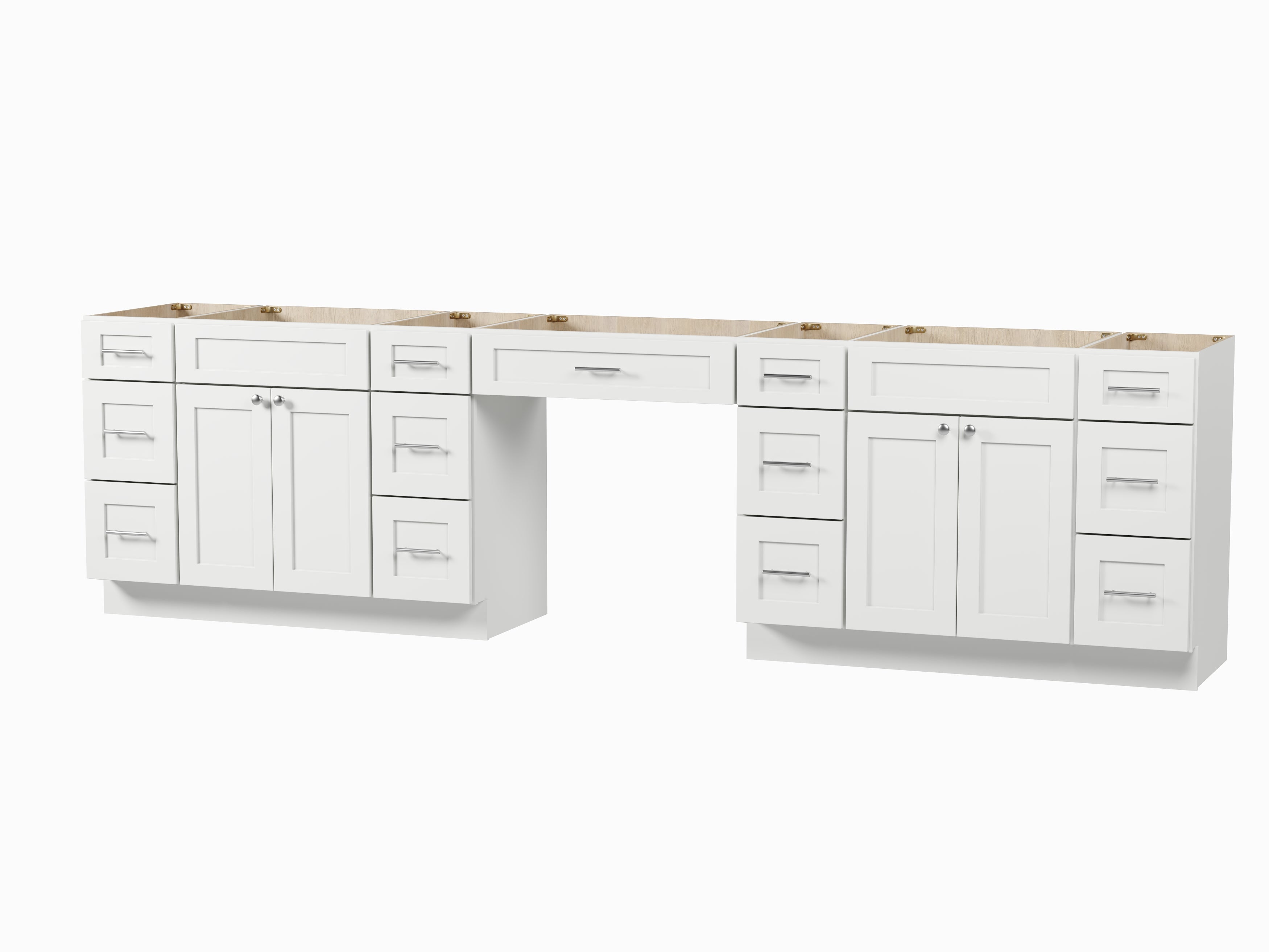 Disar 126'' Double Bathroom Vanity With Desk Dovetail Solid Wood Drawer Base Only With 13 Drawers