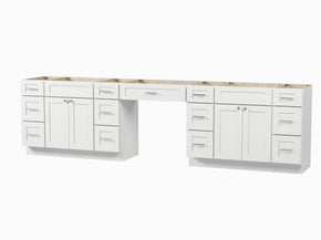 Disar 126'' Double Bathroom Vanity With Desk Dovetail Solid Wood Drawer Base Only With 13 Drawers