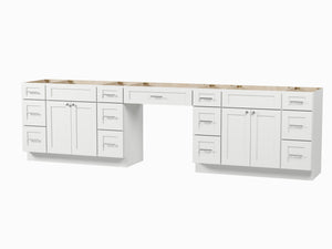 Disar 126'' Double Bathroom Vanity With Desk Dovetail Solid Wood Drawer Base Only With 13 Drawers
