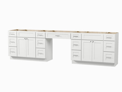 [color:White] 126'' Double Bathroom Vanity Desk, Base Only With 13 Drawers - front view